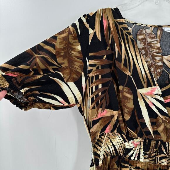 Old Navy Printed V-Neck Neutral Tropical Maxi Dress Brown Women's Size Medium - Picture 2 of 8